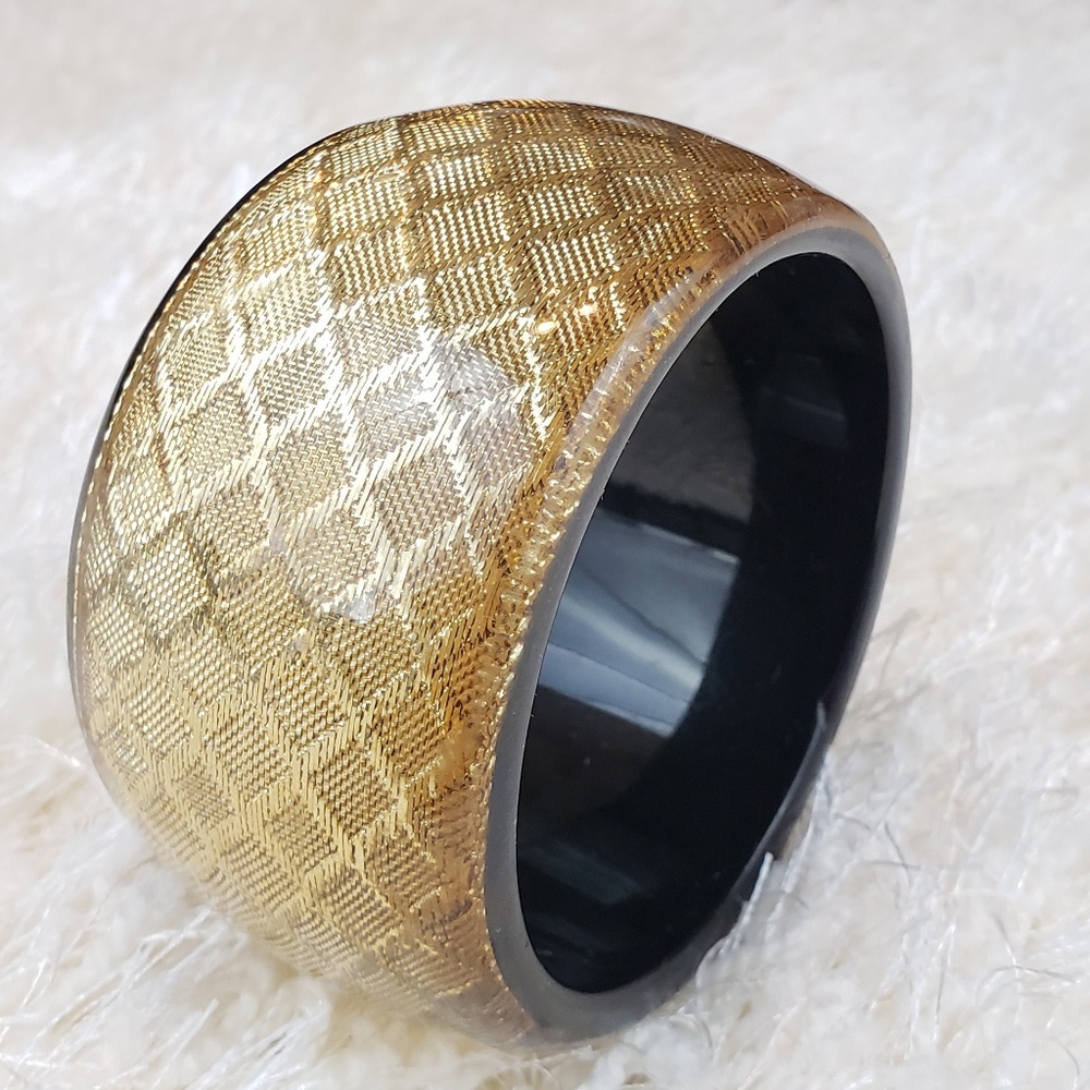 Gold Fabric Wrapped Black Acrylic Bangle Bracelet